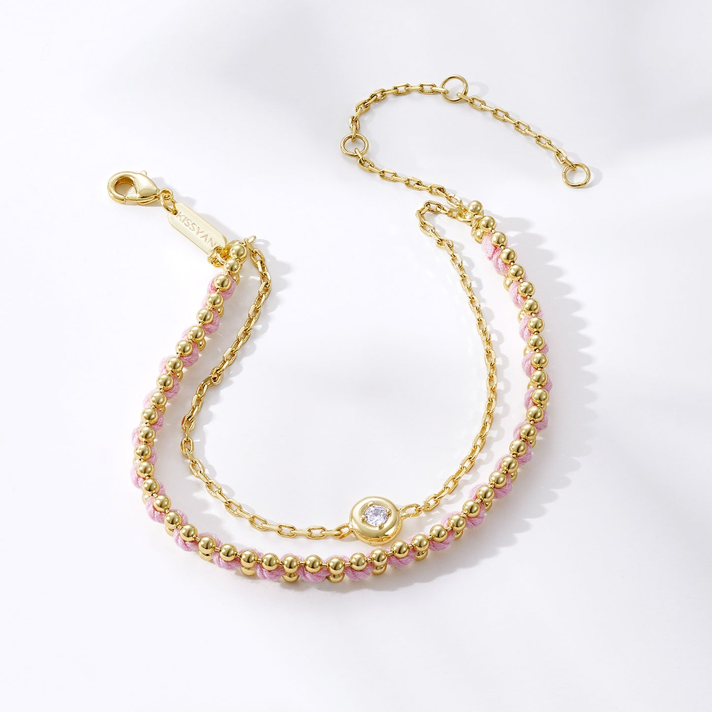 KissYan Adjustable Sports String Stackable Bracelet 14K Gold Plated