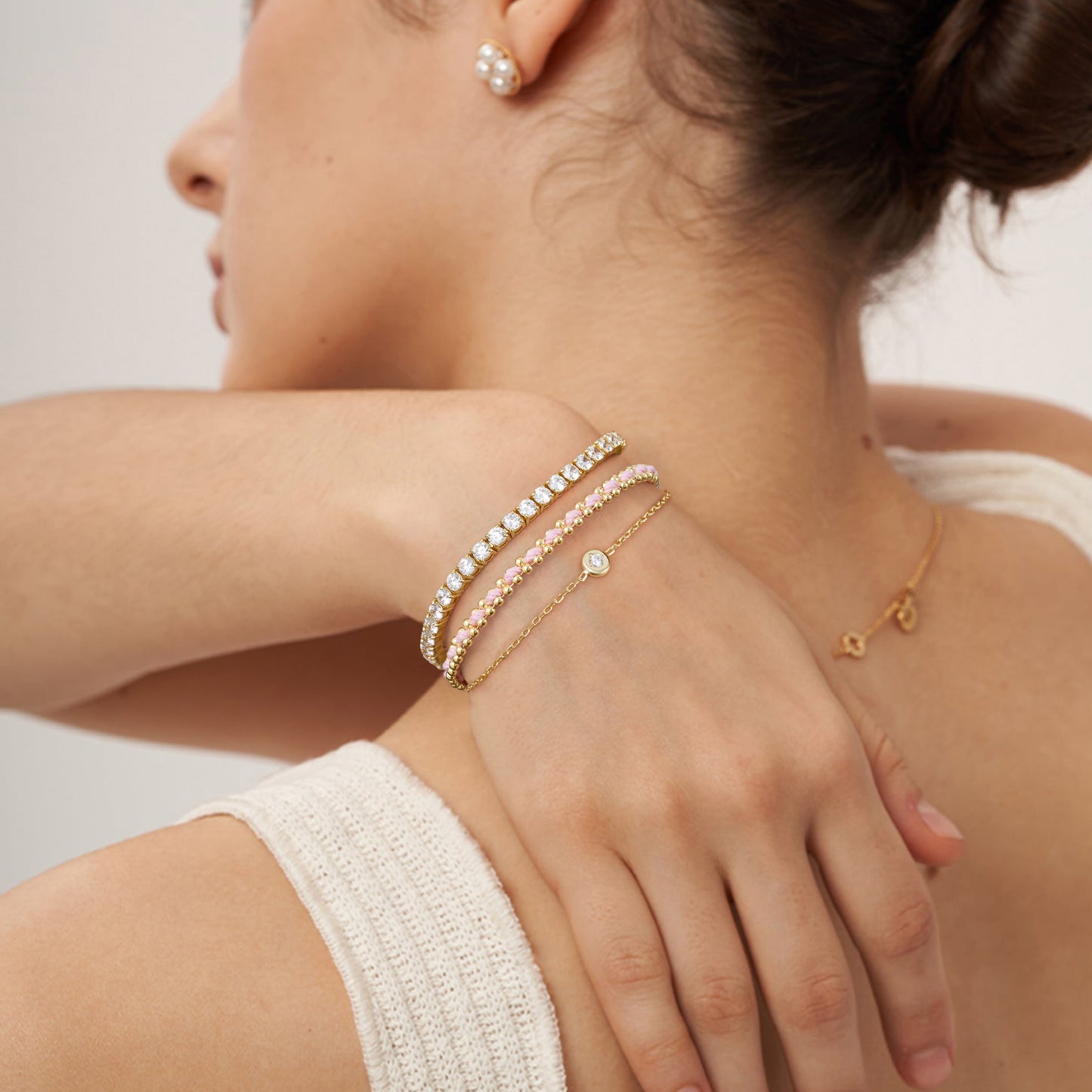 KissYan Adjustable Sports String Stackable Bracelet 14K Gold Plated