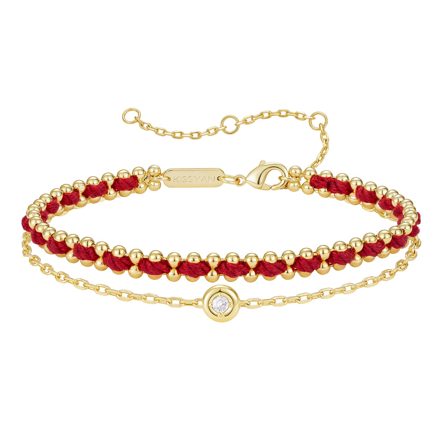 KissYan Adjustable Sports String Stackable Bracelet 14K Gold Plated