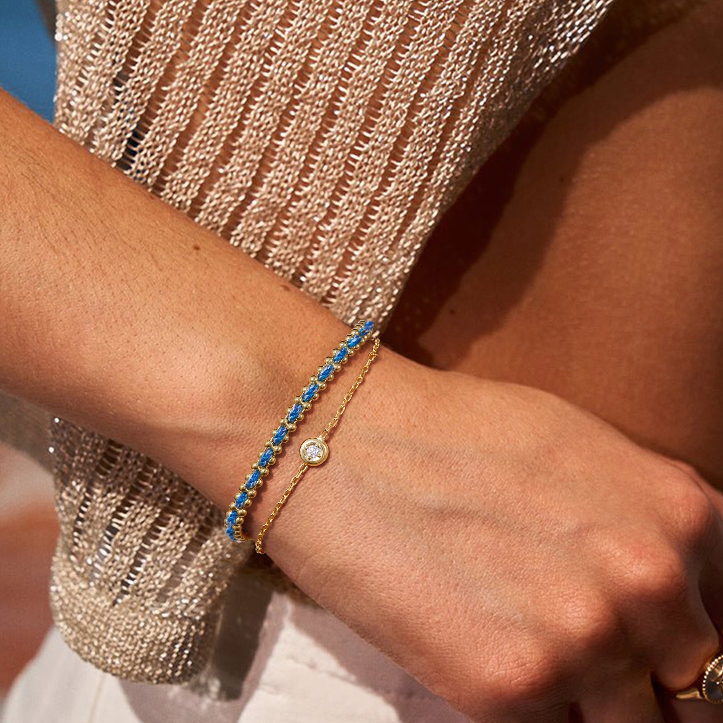 KissYan Adjustable Sports String Stackable Bracelet 14K Gold Plated