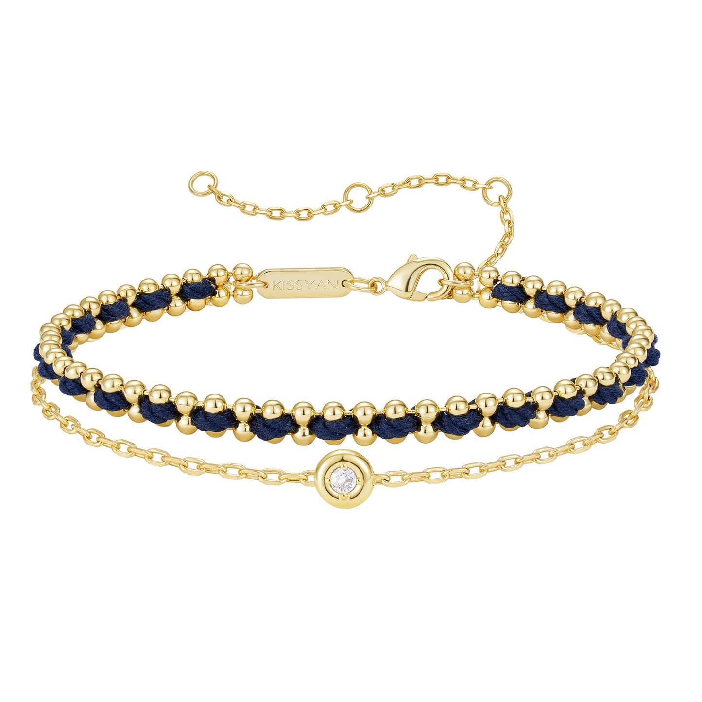 KissYan Adjustable Sports String Stackable Bracelet 14K Gold Plated
