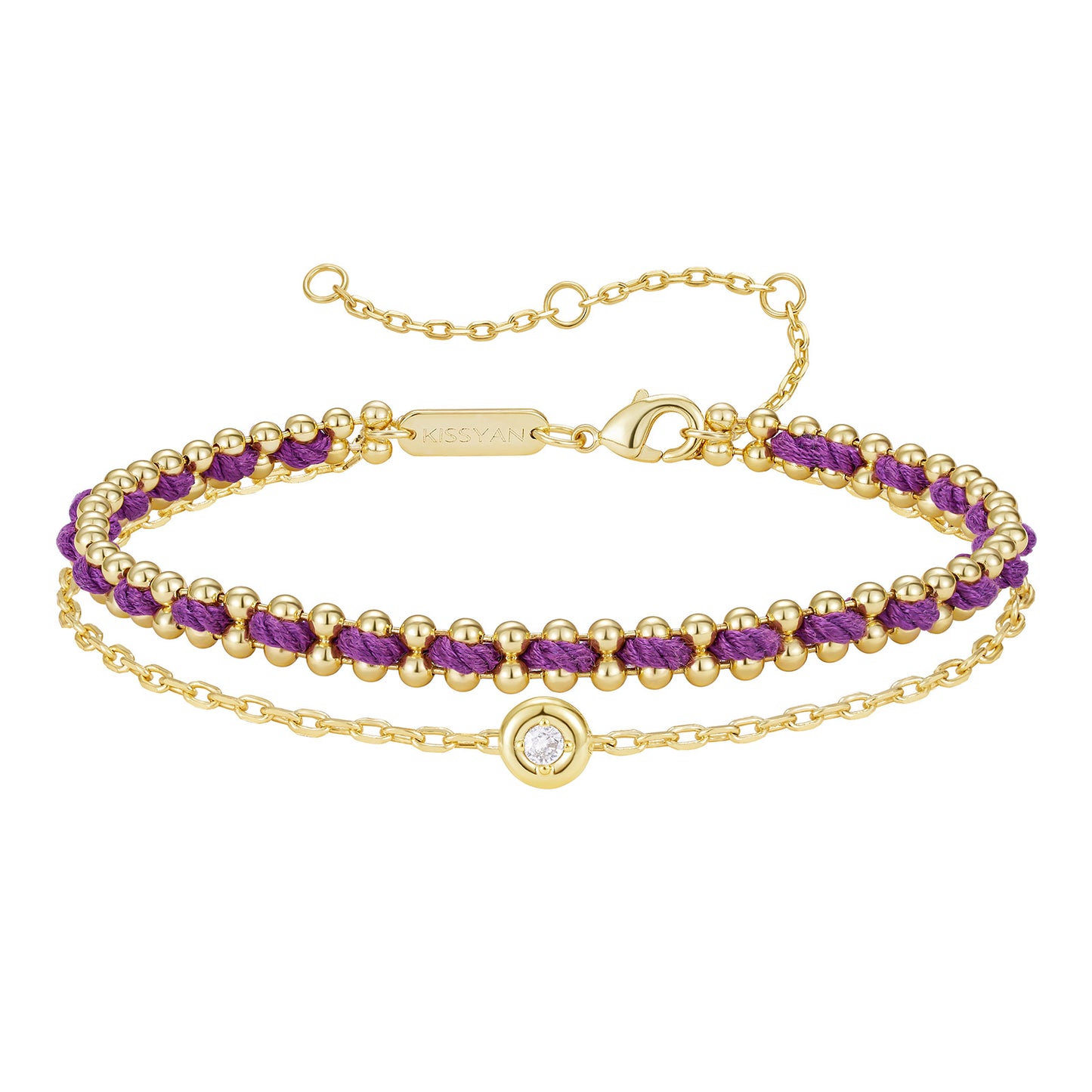 KissYan Adjustable Sports String Stackable Bracelet 14K Gold Plated
