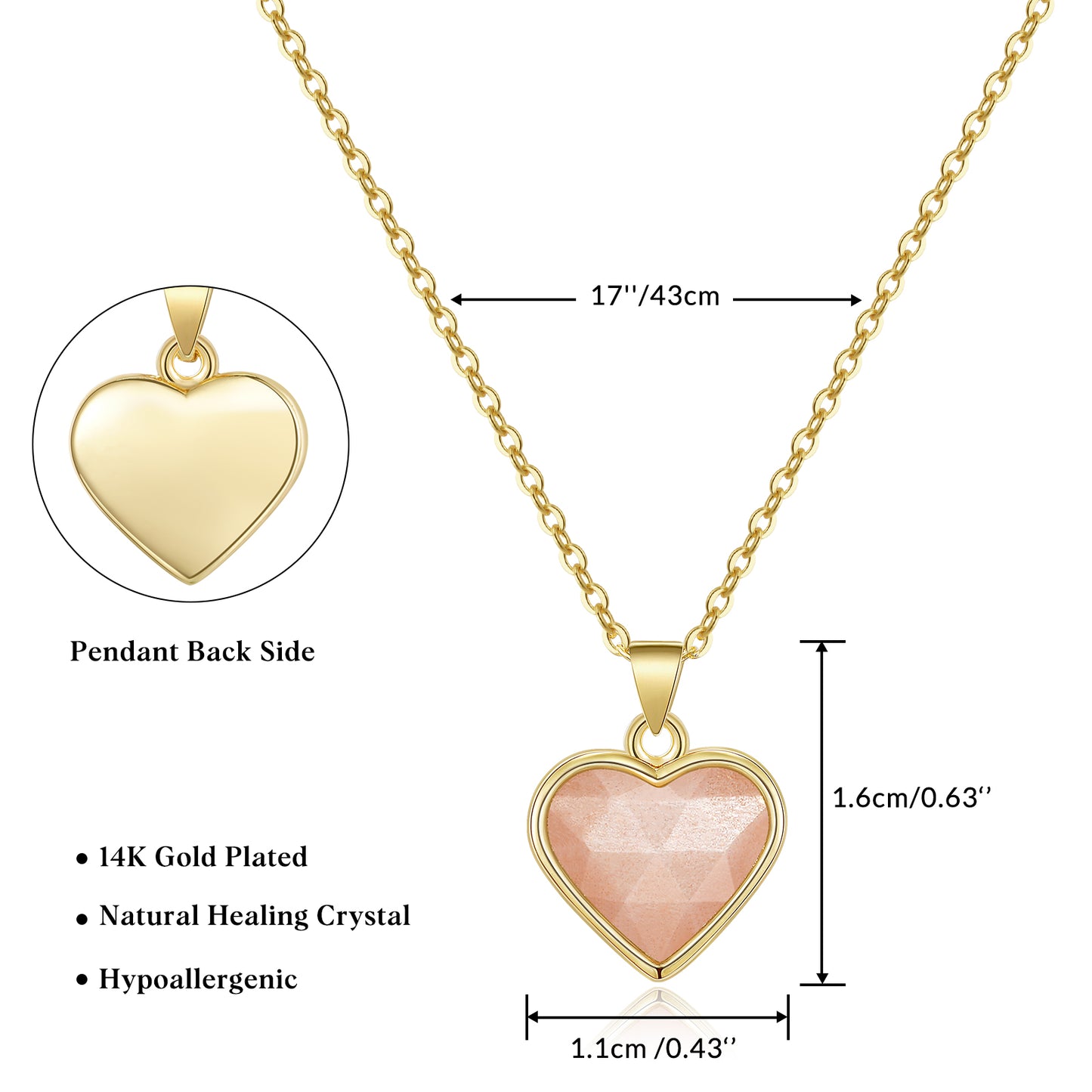 Natural Stone Heart Pendant Necklace
