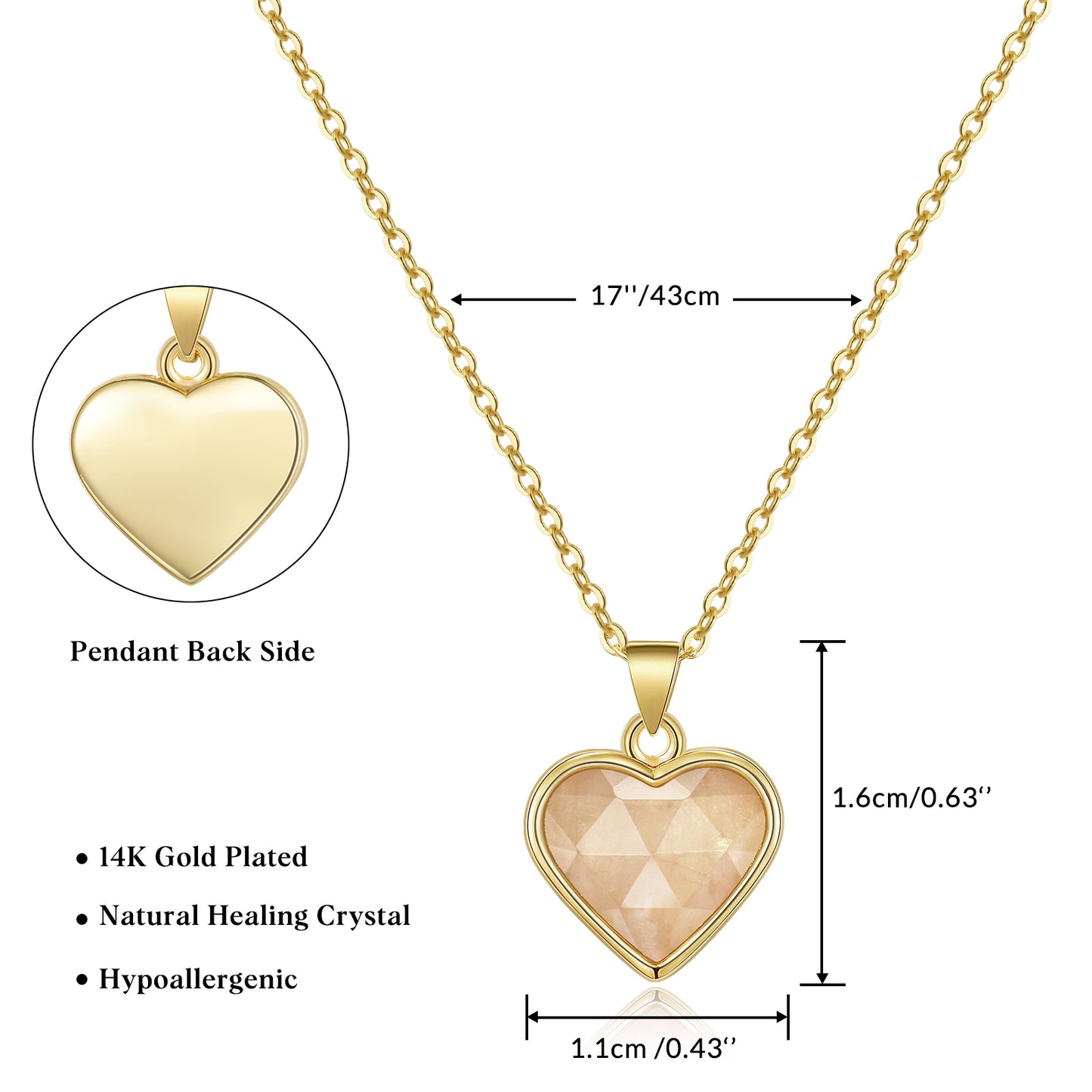 Natural Stone Heart Pendant Necklace