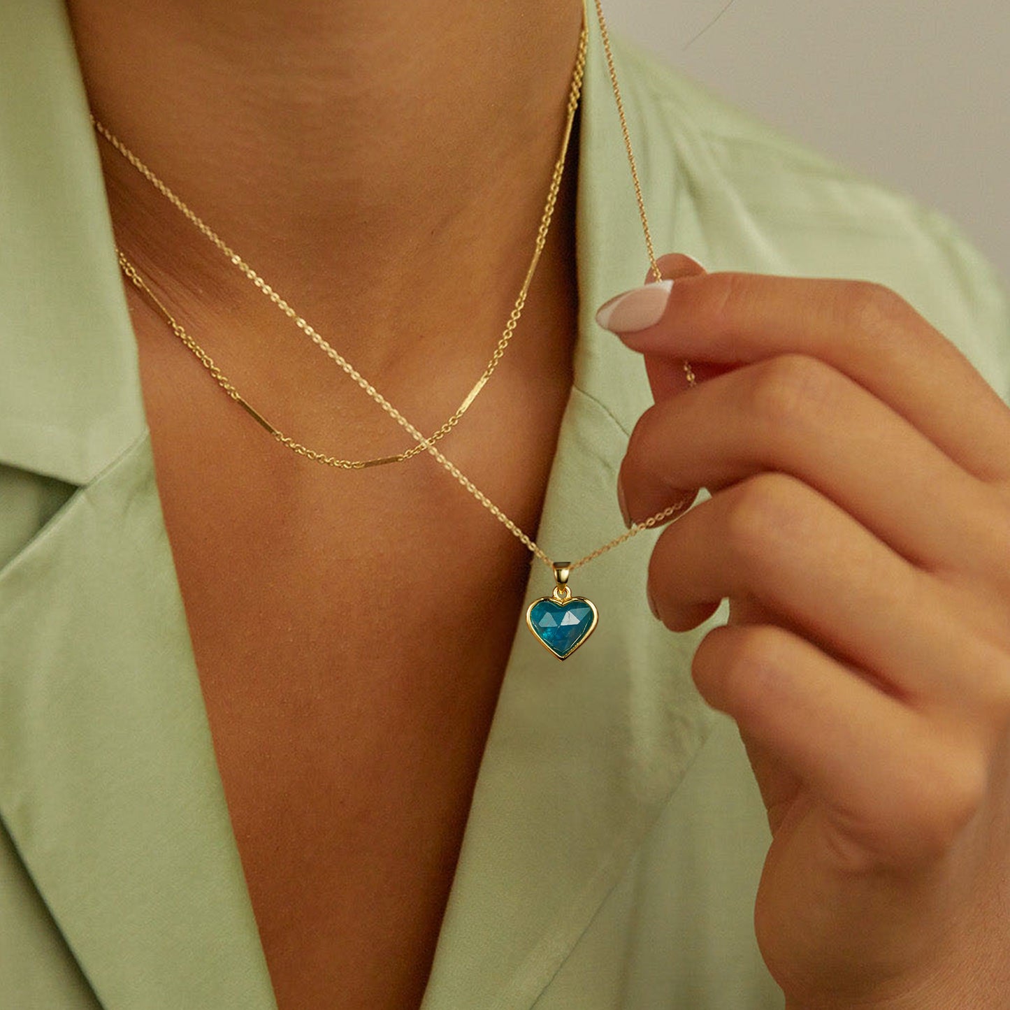 Natural Stone Heart Pendant Necklace