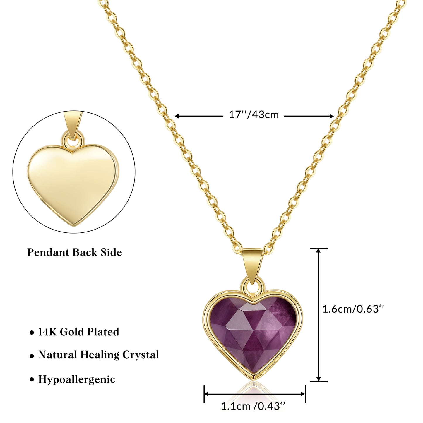 Natural Stone Heart Pendant Necklace