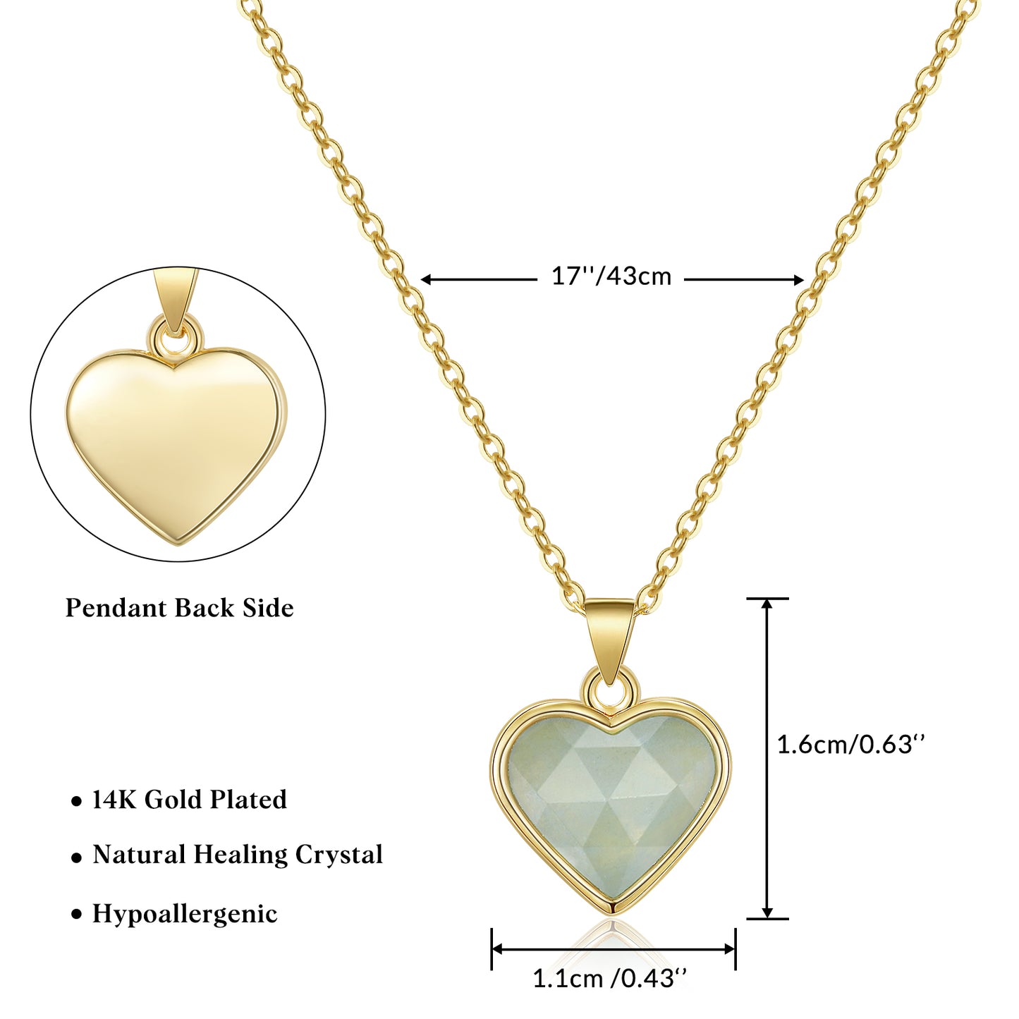 Natural Stone Heart Pendant Necklace