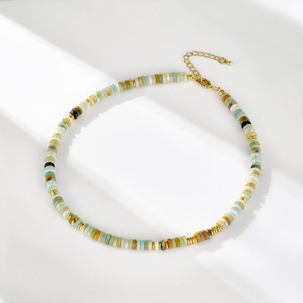 Boho Green Aventurine Beaded Choker Natural Stone Necklace