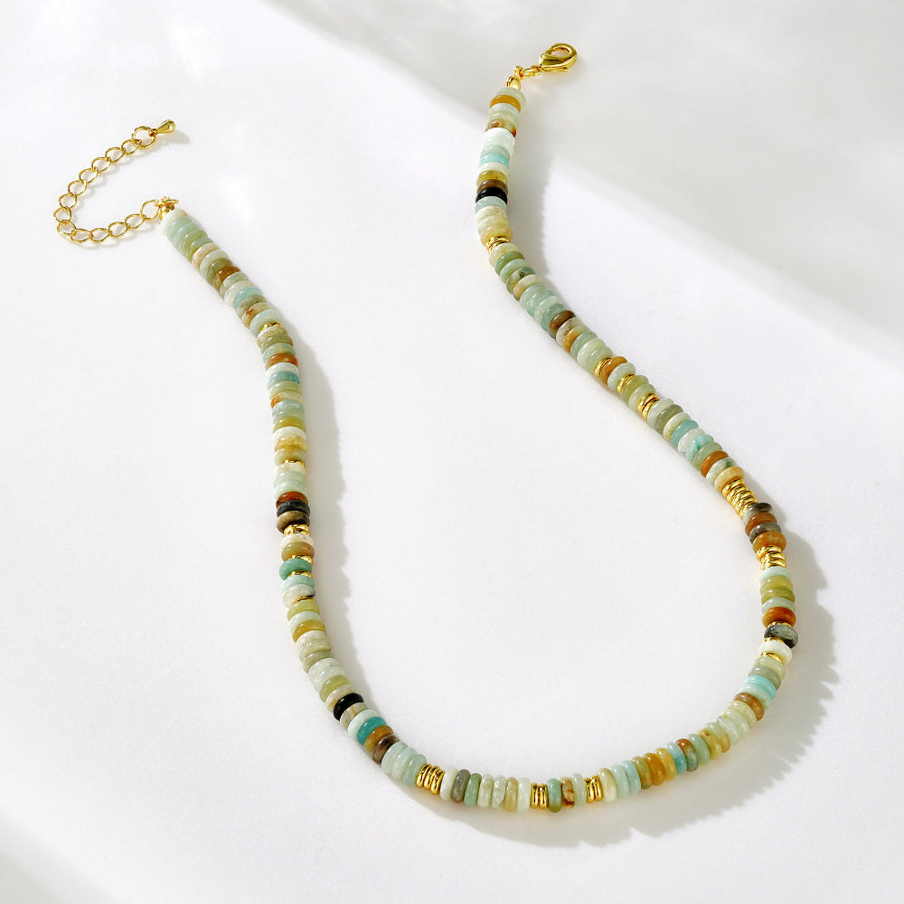 Boho Green Aventurine Beaded Choker Natural Stone Necklace