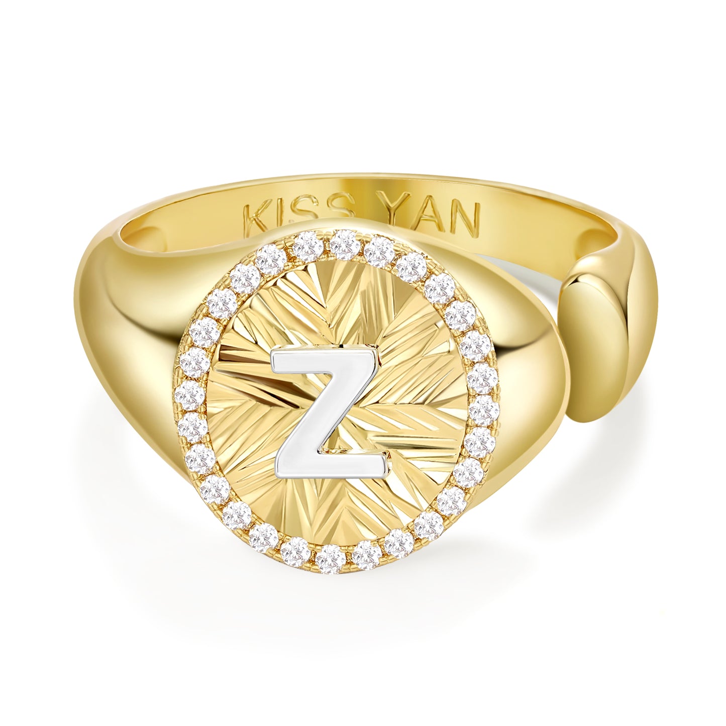KissYan 14k Gold Plate Initial Adjustable Letter Ring