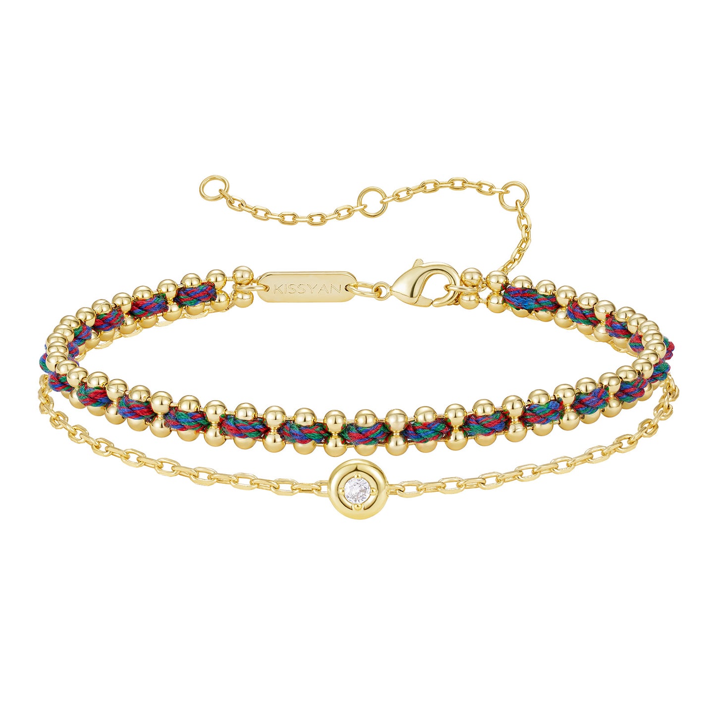 KissYan Adjustable Sports String Stackable Bracelet 14K Gold Plated