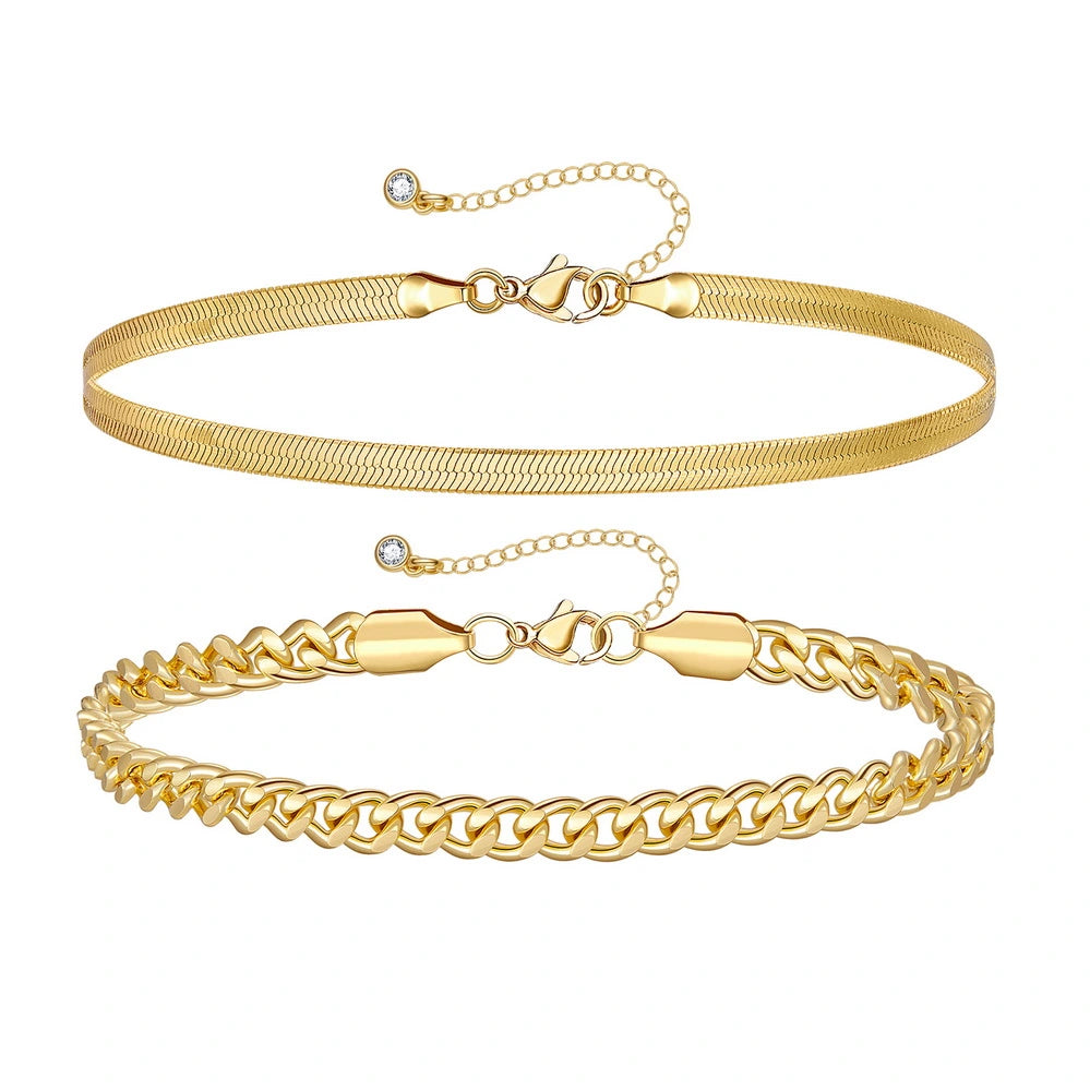 14K Gold Plated Double Layering Cuban Link Foot Chain on White Background