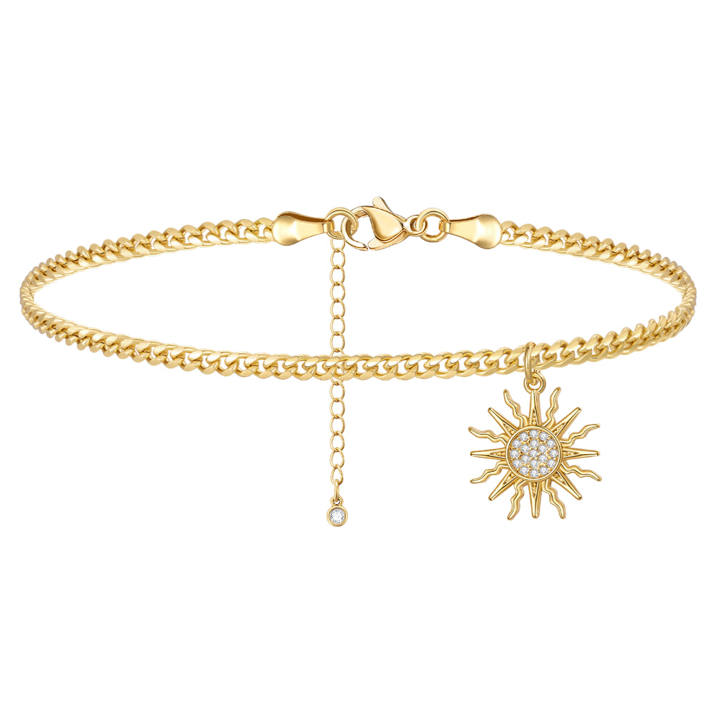 Dainty 14k Gold Plated Adjustable Anklets- Sun – kissyanjewelry