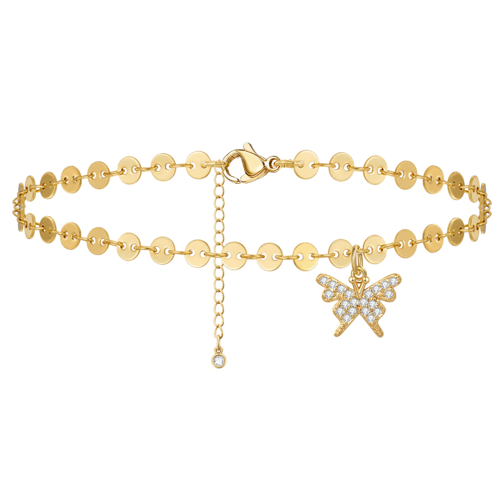 Dainty 14k Gold Plated Adjustable Anklets Butterfly