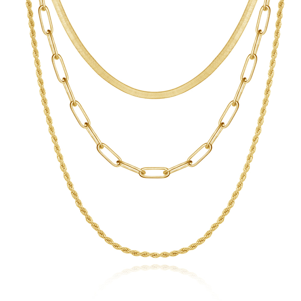 Dainty 14K Gold Layered Necklaces Snake Rope Paperclip Chain kissyanjewelry