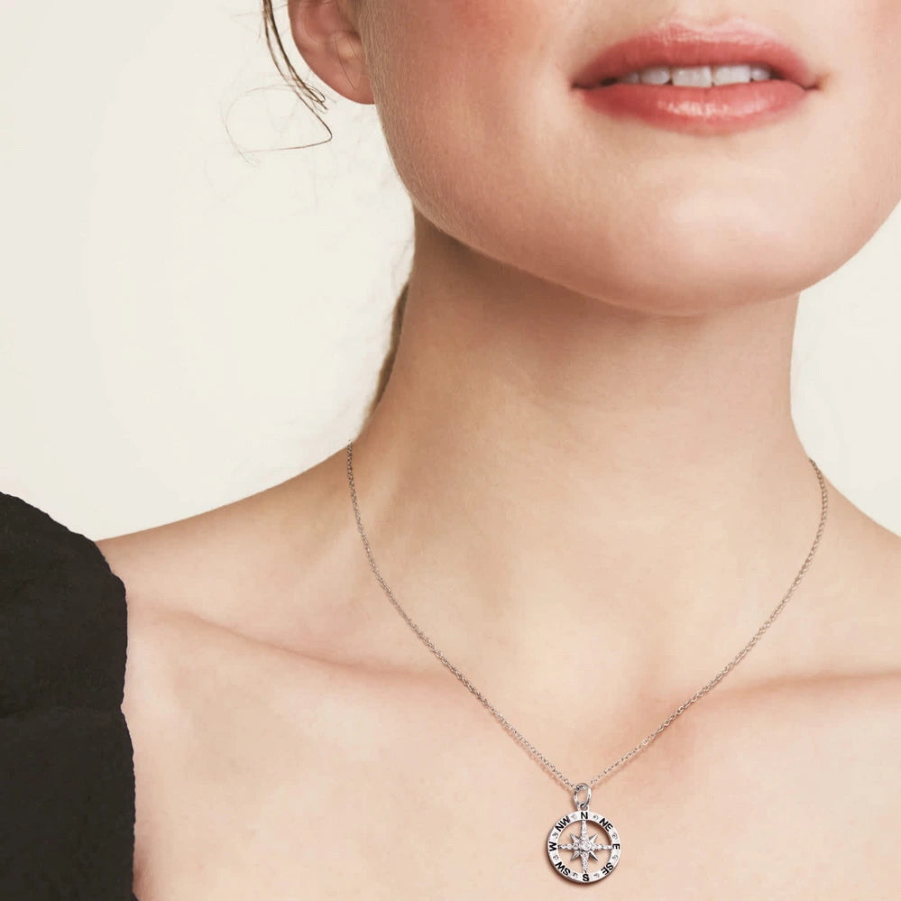 Graduation Season Platinum Compass Necklace