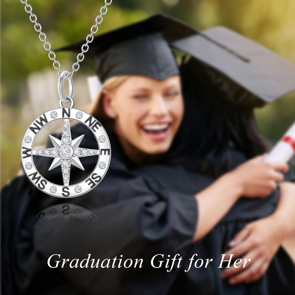 Graduation Season Platinum Compass Necklace