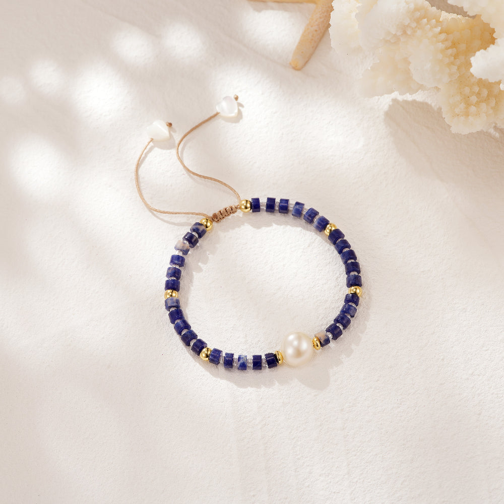 Adjustable Healing Crystal Bracelet Natural Sodalite Gemstone Beads with Irregular Pearl