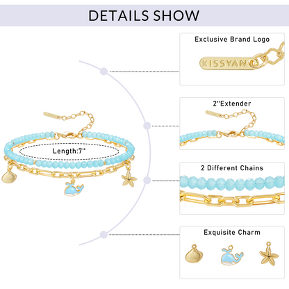 KissYan Adjustable Stackable Enamel Beaded Bracelets for Women