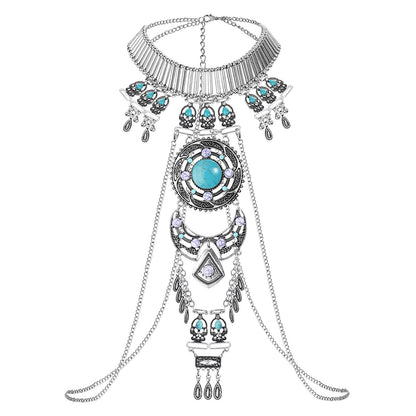 Boho Statement Turquoise Necklace Dancer Necklace Crossover Harness Bikini Waist Belly Sexy Body Chains for Women