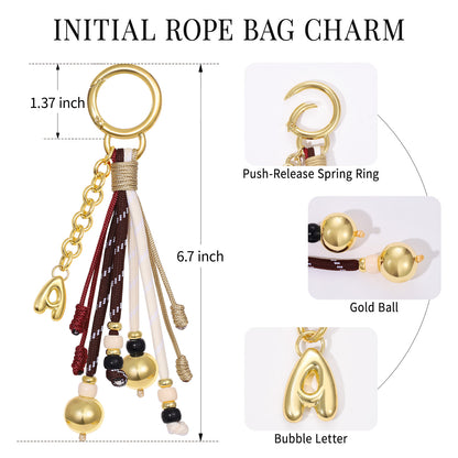 KissYan Initial Bag Charm Colorful Rope Puffy Letter Purse Keychain