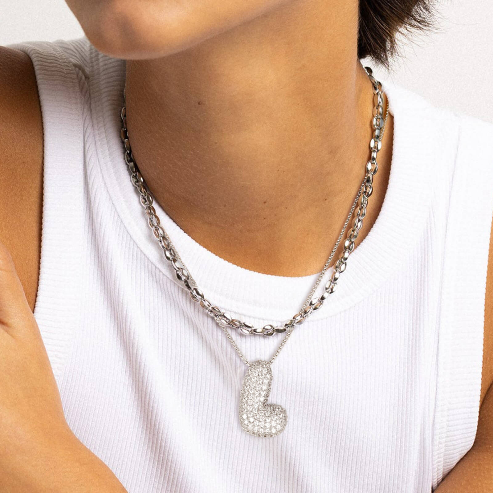 Collana Con Ciondolo Lettera In Zirconia RWQIAN - Argento/Oro, Regalo Donna Personalizzato - Foto 3