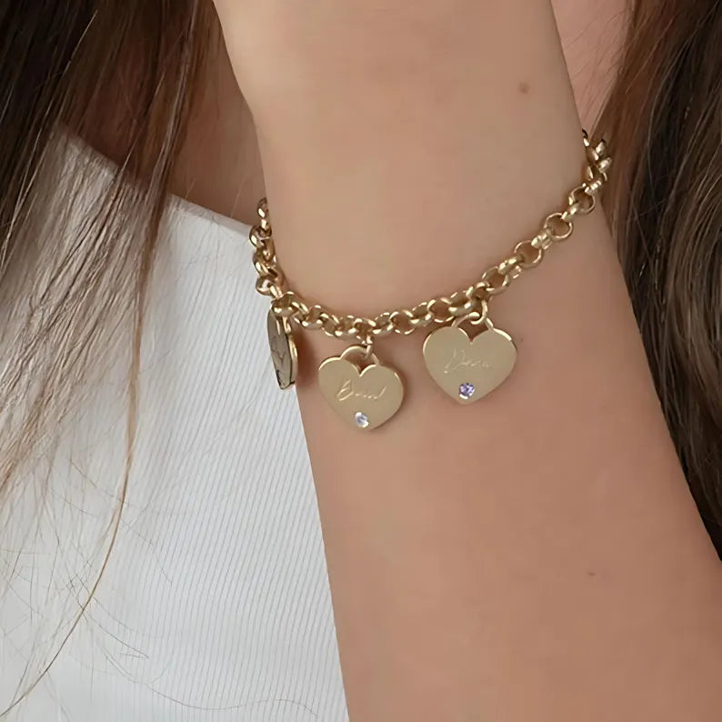 Personalized Mother's Heart Bracelet with Custom Names & Birthstones in Sterling Silver