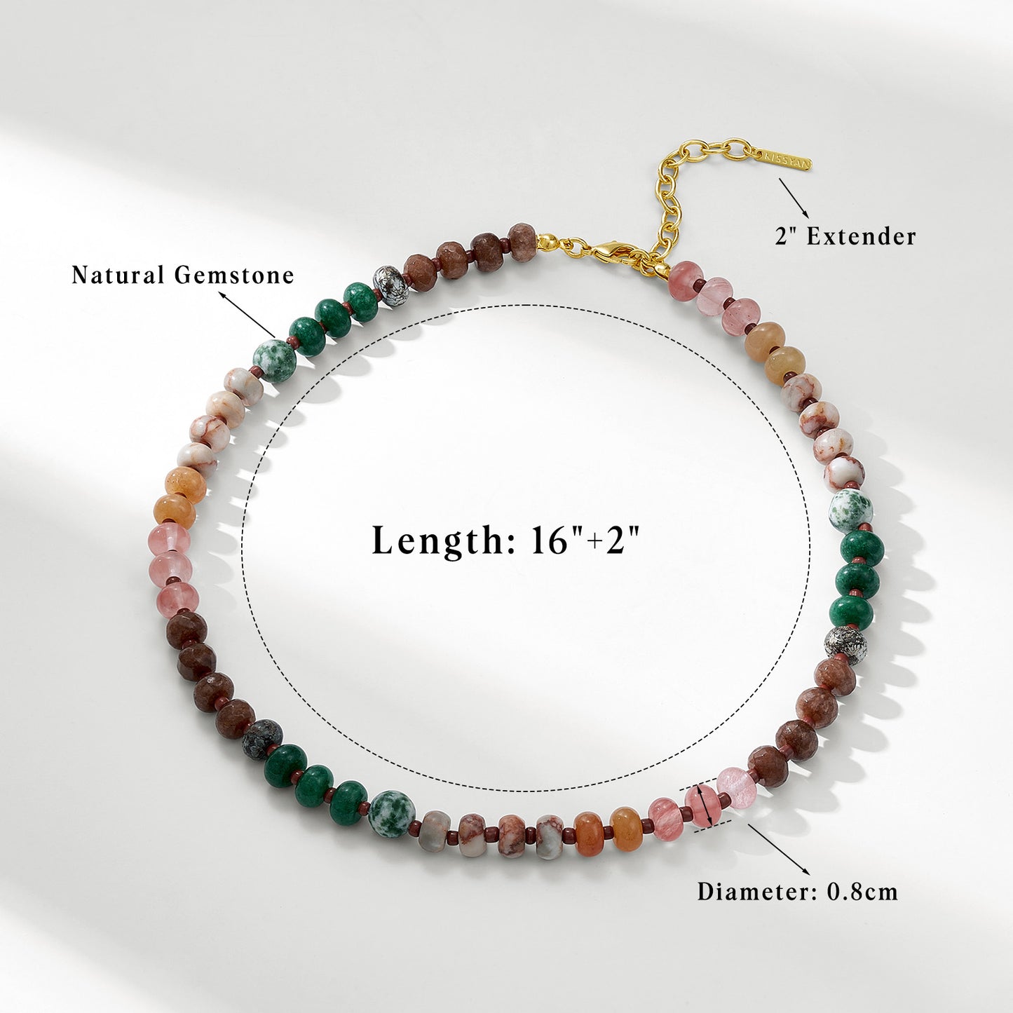 KissYan Colorful Gemstone Bead Boho Choker Natural Stone Necklaces