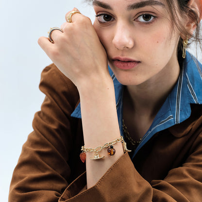 KissYan Cowgirl Western Charm Bracelets, 14K Gold Plated Boot Horseshoe Turquoise Pendant Chain