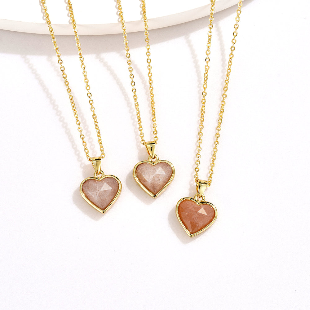 Natural Sunstone Heart Pendant Necklace