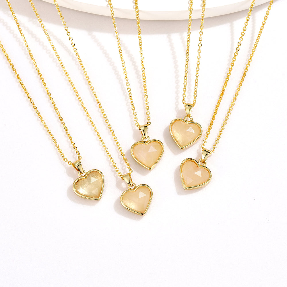 Natural Rose Quartz Heart Gold Pendant Necklace