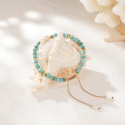 Adjustable Healing Crystal Bracelet Natural Turquoise Gemstones Beads with Irregular Pearl