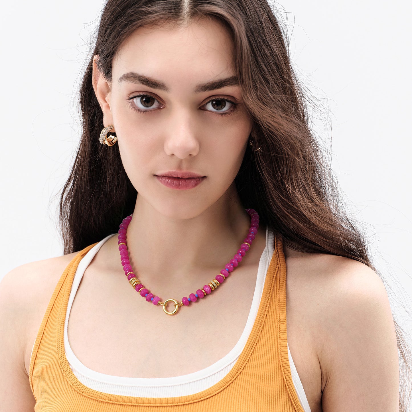 KissYan Beaded Boho Choker Natural Stone Gold Clasp Beach Gift