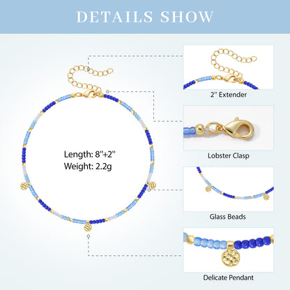 KissYan Beaded Ankle Bracelet with Charm, Waterproof Gift for Women