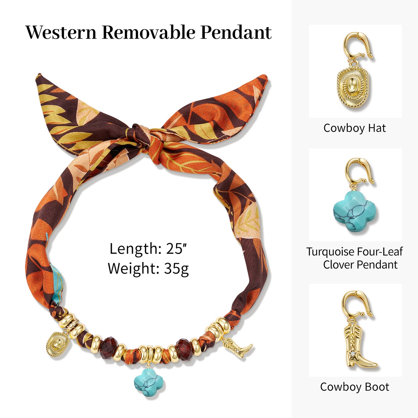 KissYan Western Cowgirl Scarf Charm Necklace, Bandana Necklace
