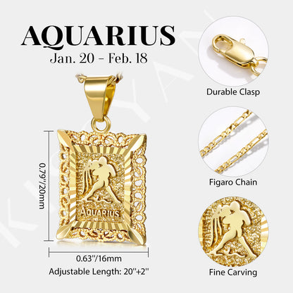 KissYan Zodiac Square Constellation Sign Pendant Necklace