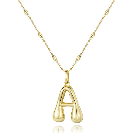 KissYan Bubble Letter Necklace,14K Gold Plated Balloon Initial Pendant with Bead Chain Dainty Jewelry Gift for Women