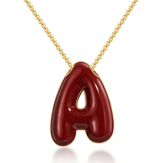 14K Gold Plated Enamel Initial Pendant Letter Necklace