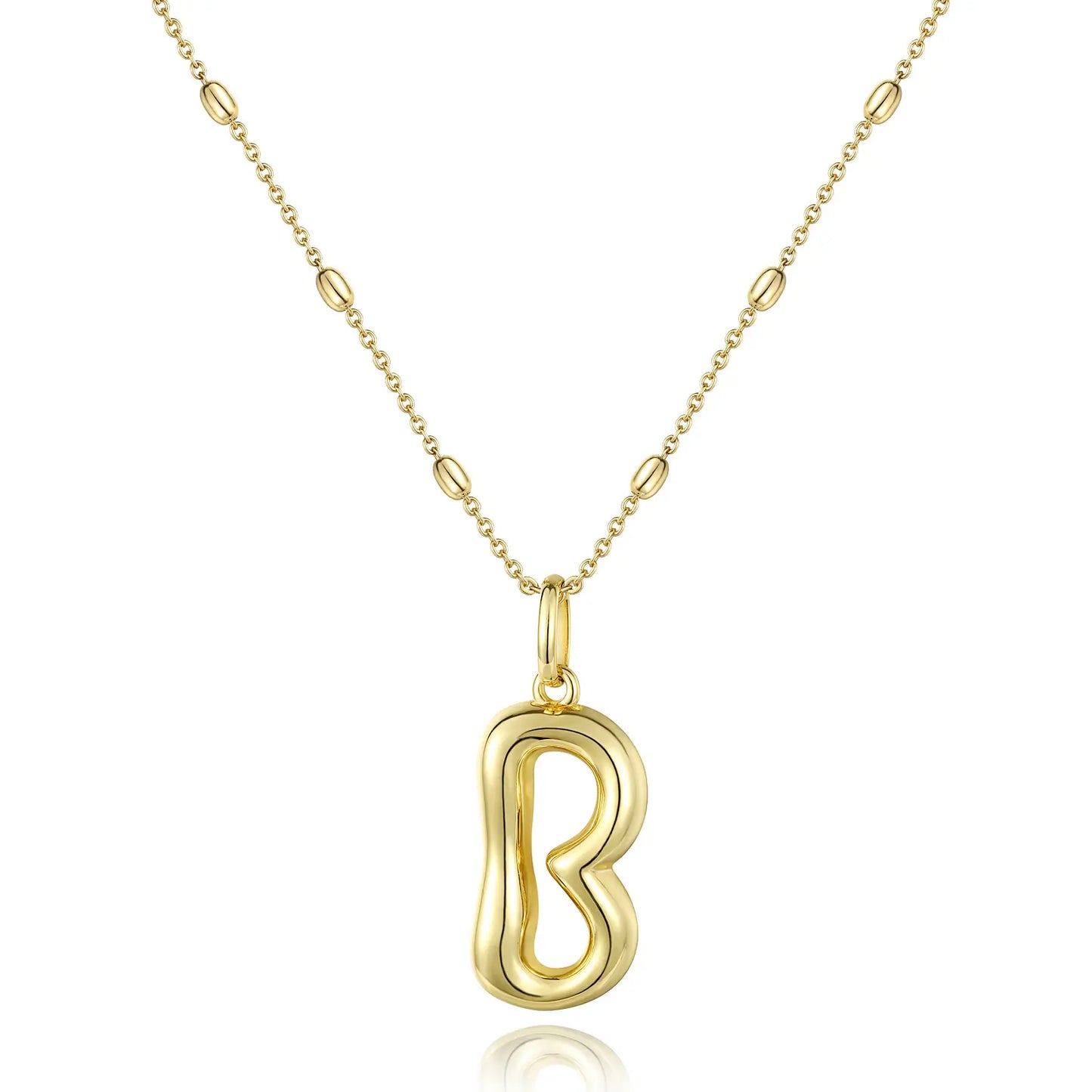 KissYan Bubble Letter Necklace,14K Gold Plated Balloon Initial Pendant with Bead Chain Dainty Jewelry Gift for Women