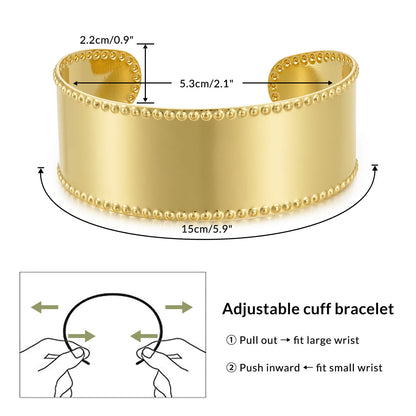 KissYan Gold Cuff Bracelets for Women,14k Gold Plated Adjustable Open Statement Wide Bangles Double-Layer Hollow Weave Hammered