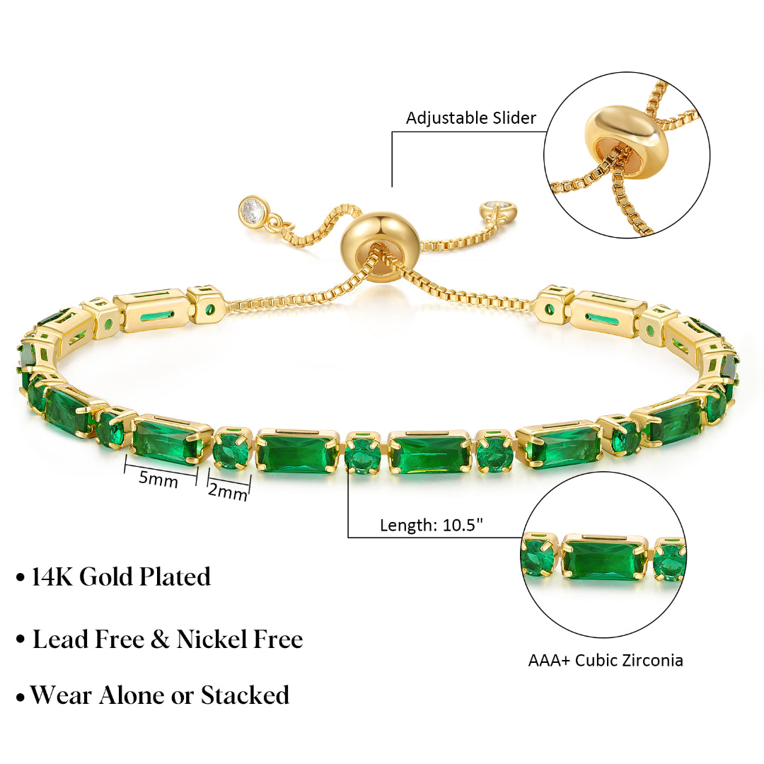Adjustable Slider Diamond Tennis Bracelets-Alternate Green CZ
