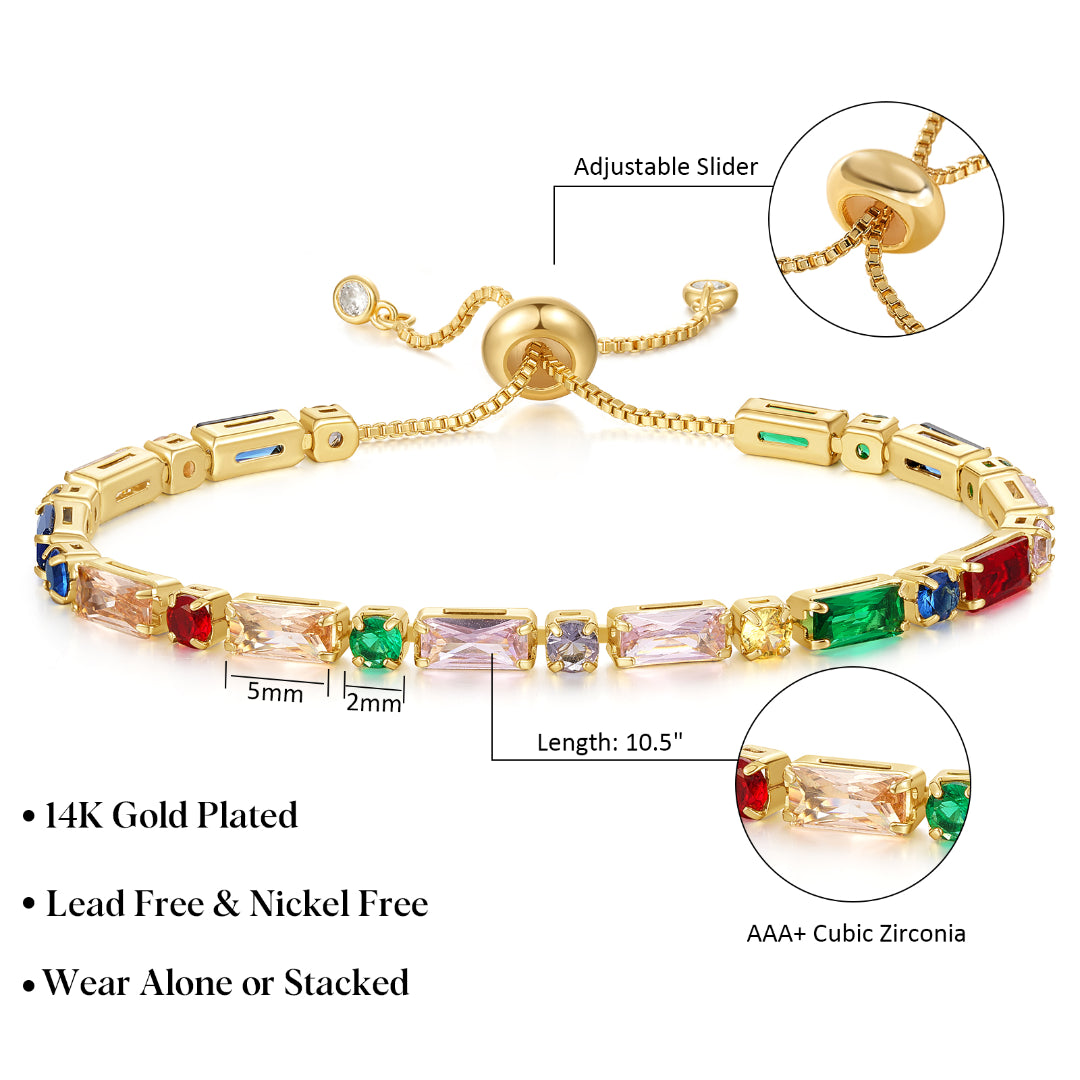 Adjustable Slider Diamond Tennis Bracelets-Alternate Colorful CZ