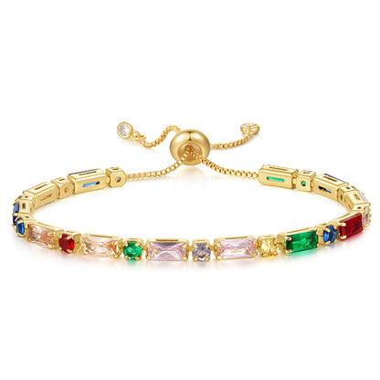 Adjustable Slider Diamond Tennis Bracelets-Alternate Colorful CZ