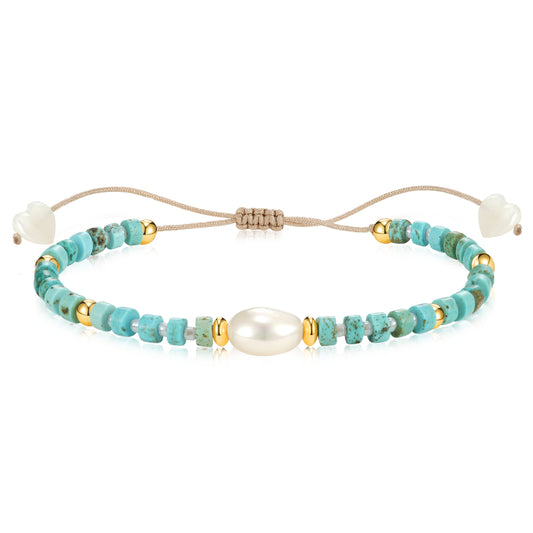 Adjustable Healing Crystal Bracelet Natural Turquoise Gemstones Beads with Irregular Pearl