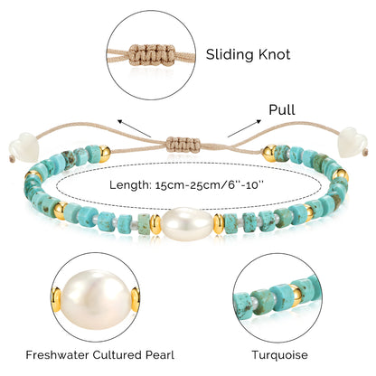Adjustable Healing Crystal Bracelet Natural Turquoise Gemstones Beads with Irregular Pearl