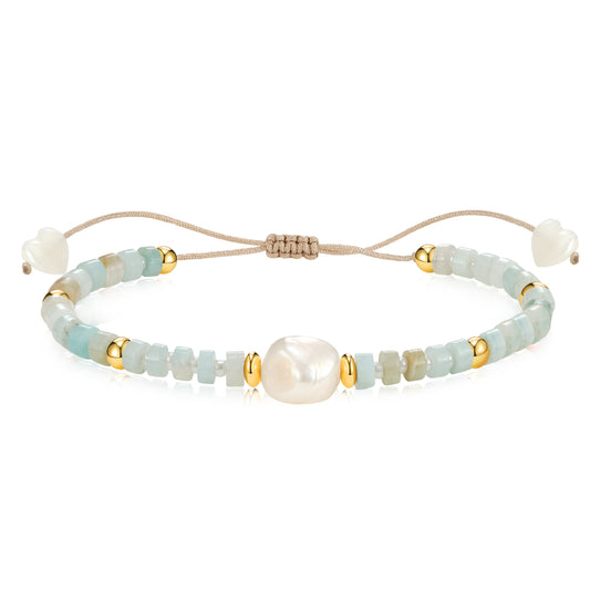 Adjustable Healing Crystal Bracelet Natural Amazonite Gemstones Beads with Irregular Pearl