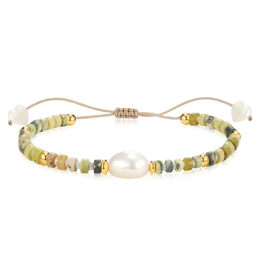 Adjustable Healing Crystal Bracelet Natural Lime-green Turquoise Gemstone Beads with Irregular Pearl