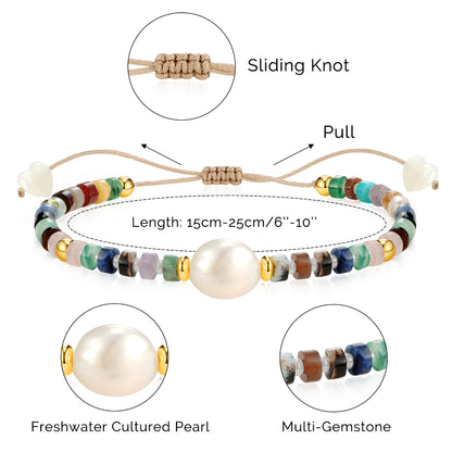 Adjustable Healing Crystal Bracelet Natural Multi-Gemstone Beads with Irregular Pearl