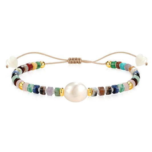 Adjustable Healing Crystal Bracelet Natural Multi-Gemstone Beads with Irregular Pearl