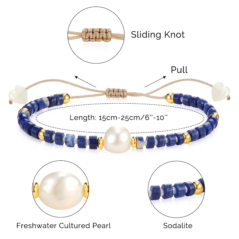 Adjustable Healing Crystal Bracelet Natural Sodalite Gemstone Beads with Irregular Pearl